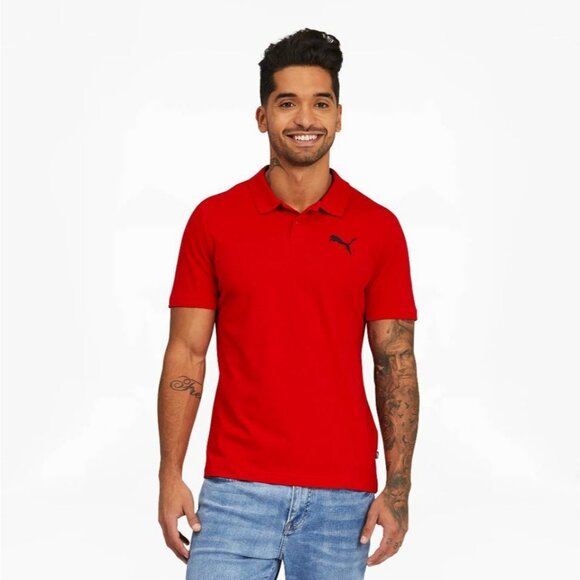 New PUMA Golf Road Map Performance Essentials Mens Jersey Polo Shirt Red - Picture 1 of 5
